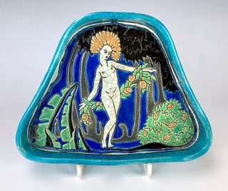 Longwy Rare French "Nude" Pottery Dish C. 1920's