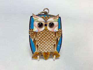 Russian Silver & Enamel Owl Pendant