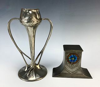 Pair of Liberty "Tudric Items" Clock & Vase