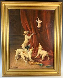 Gaston Corbier (1869-1945) "Dogs Chasing A Cat"
