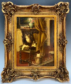 Jules Leroy (1833-1865) Portrait of 3 Cats