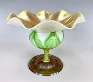 Sgd. Large Tiffany Studios Feathered Compote