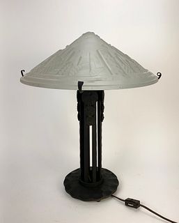 Muller Art Deco Lamp w/Iron Base C.1920's