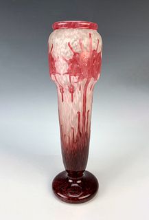LeVerre Francais Cameo Glass "Rhododendrons" Vase