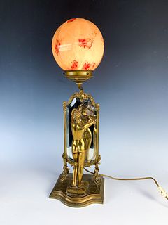 Emile Pinedo (1840-1916) Bronze Nude Mirror & Lamp