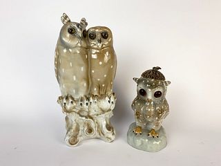 2 Owl Porcelain Night Lights C.1930's