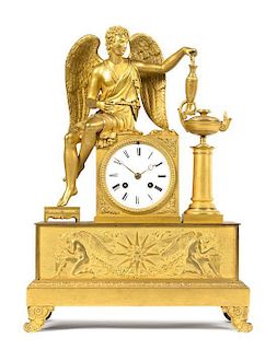 A French Gilt Bronze Figural Mantel Clock Height 18 x width 12 inches.