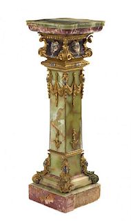 A Continental Gilt Bronze and Champleve Mounted Onyx Pedestal Height 47 inches.