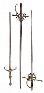 Three Continental Long Swords Length of longest 53 1/2 inches.