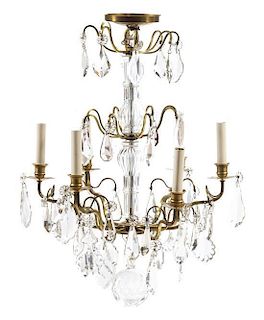 A French Gilt Bronze and Glass Six-Light Chandelier Height 27 x diameter 18 1/2 inches.