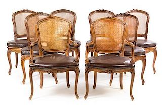 * A Set of Eight Louis XV Style Walnut Dining Chairs Height 37 inches.