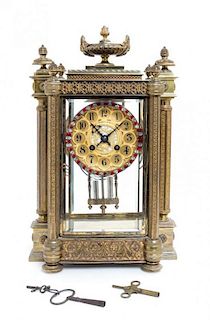 A French Gothic Revival Gilt Bronze Mantle Clock Height 14 1/4 inches.