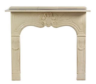 * A Composition Simulated Marble Fireplace Height 43 1/2 x width 48 x depth 11 inches.
