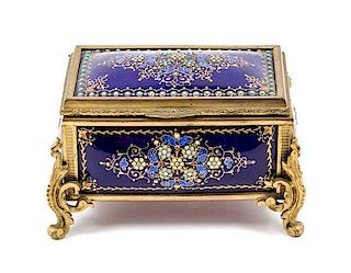 A French Gilt Bronze and Enamel Table Casket Height 2 3/4 x width 4 1/4 inches.