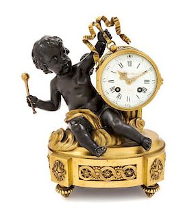 A Louis XVI Style Parcel Gilt Bronze Mantel Clock Height 13 inches.