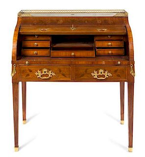 A Louis XVI Style Gilt Bronze Mounted Marquetry Bureau Height 41 x width 37 5/8 x depth 21 3/8 inches.