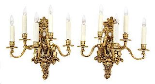 A Pair of Neoclassical Style Five-Light Sconces Height 17 1/2 inches.