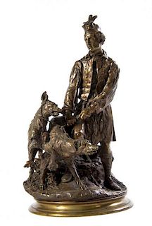 Pierre-Jules Mene, (French, 1810-1879), Valet des chiens tenant deux griffons ecossais