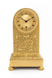 An Empire Gilt Bronze Mantel Clock Height 13 inches.