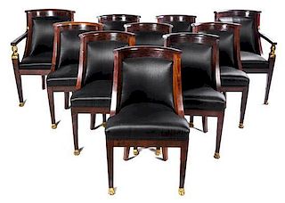 A Set of Ten Empire Style Gilt Bronze Mounted Mahogany Gondola Chairs Height 34 1/2 inches.