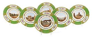 A Set of Six French Porcelain Topographical Plates Diameter of each 9 inches.