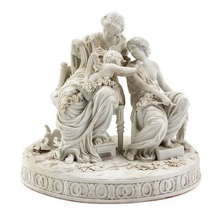 A Sevres Style Bisque Porcelain Figural Group Height 10 inches.