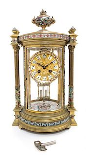 A French Cloisonne and Gilt Bronze Mantle Clock Height 16 inches.