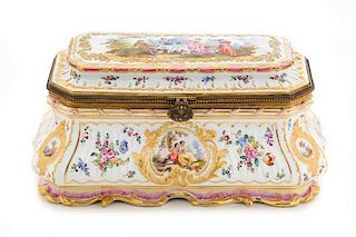 A Sevres Style Porcelain Table Casket Height 5 1/4 x width 10 inches.