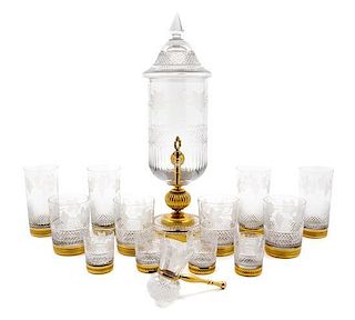 A Continental Gilt Metal and Cut Glass Drink Service Height of tallest 18 1/2 inches.