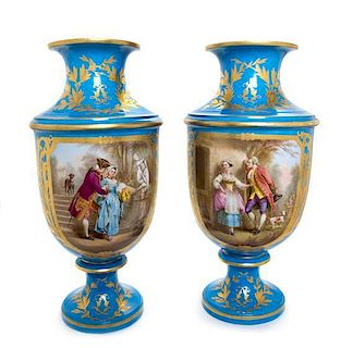 A Pair of Sevres Porcelain Vases Height 23 inches.