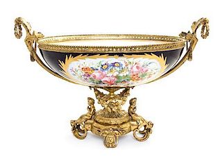 A Gilt Bronze Mounted Sevres Porcelain Center Bowl Width 22 1/4 inches.