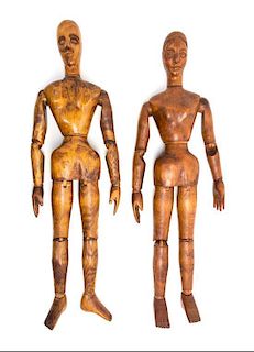Two French Carved Artist's Mannequins Length of each 32 1/2 inches.