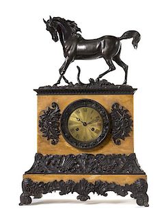 * A French Bronze and Marble Mantel Clock Height 20 inches.