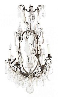 A French Bronze Six-Light Chandelier Height 38 1/2 inches.