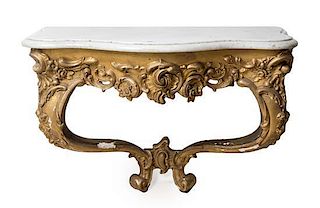 * A Baroque Style Giltwood Console Table Height 24 x width 30 inches.