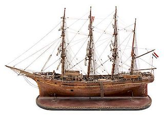 * A Dutch Carved Wood Model of the Hollandia Height 17 1/2 x width 28 inches.