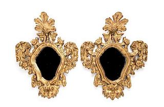 * A Pair of Baroque Giltwood Mirrors Height 24 x width 18 inches.
