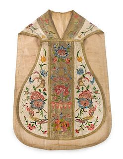 A Continental Embroidered Silk Vestment Length 42 1/2 inches.
