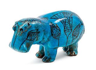 An Italian Turquoise-Glazed Pottery Model of a Hippopotamus Length 7 3/4 inches.