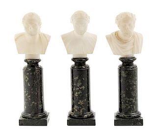 A Group of Three Continental Marble Busts Height of each 6 5/8 inches.