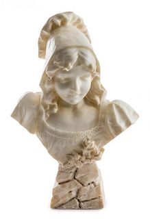 An Italian Carved Marble Bust Height overall 22 inches.