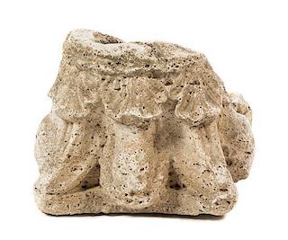 * A Roman Carved Stone Capital Height 11 x width 16 inches.