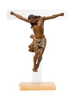 A Continental Carved Wood Corpus Christi Height 12 3/4 inches.