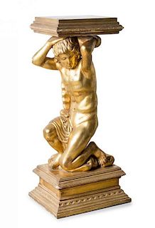 * A Continental Giltwood Figural Pedestal Height 42 inches.
