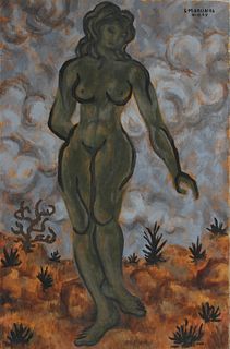 Laurent Marcel Salinas, Untitled - Dark Nude in Field, Oil on Canvas