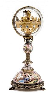 A Viennese Enamel on Silver Annular Clock Height 7 7/8 inches.