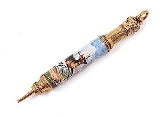 A Viennese Enameled Mechanical Pencil Length 2 1/2 inches.