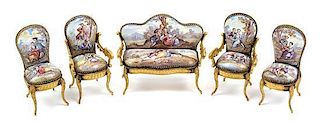 An Austrian Enameled Diminutive Parlor Set Width of first 3 1/4 inches.
