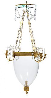 A Russian Neoclassical Style Gilt Bronze and Glass Four-Light Hall Lantern Diameter 25 inches.