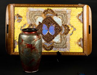 Mid-Century Japanese Vase and Butterfly Tray
